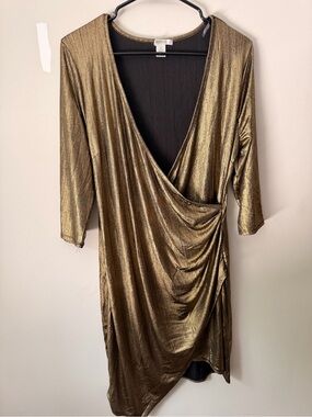 Elegant Gold Metallic Wrap Dress